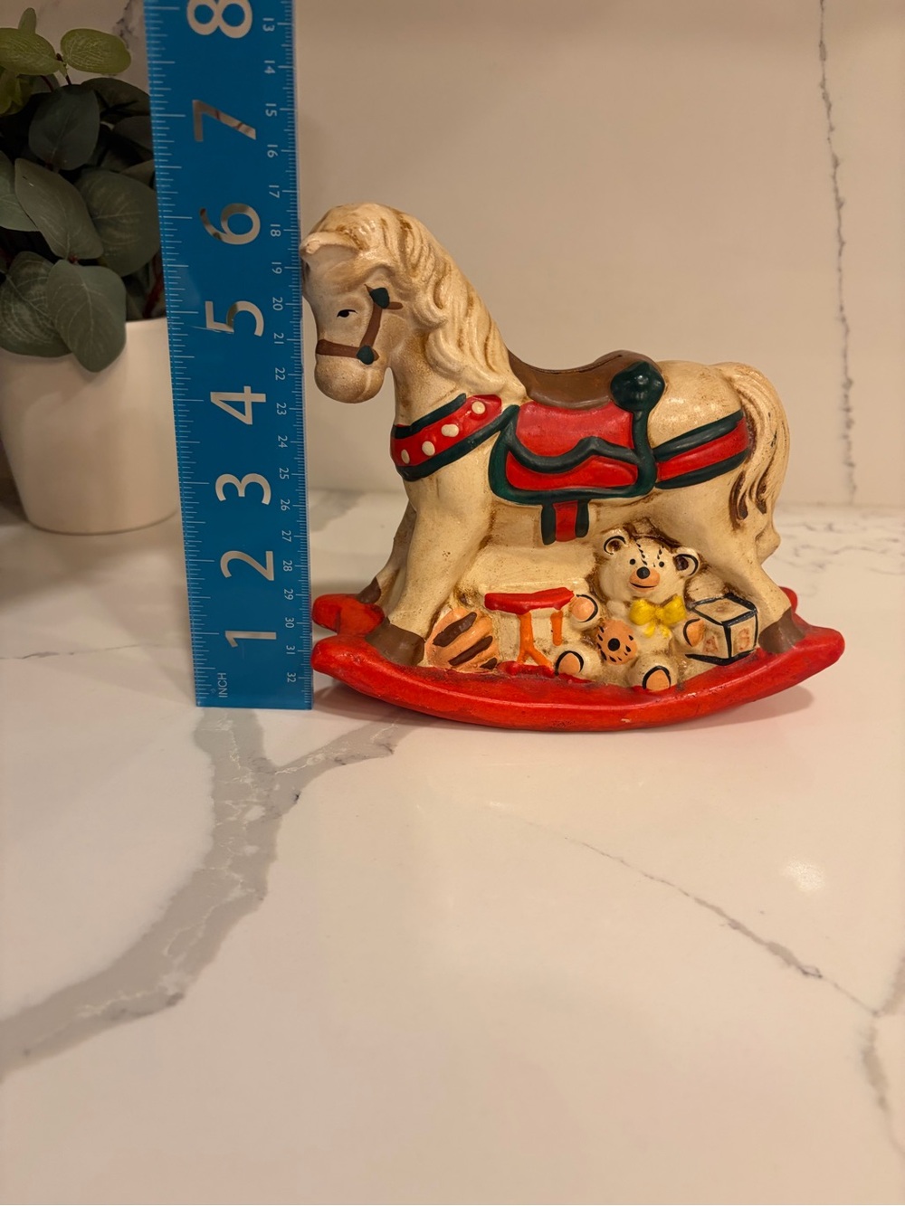 Vintage Ceramic Rocking Horse Coin Bank Teddy Bear Toys Nursery Decor - Picture 9 of 11